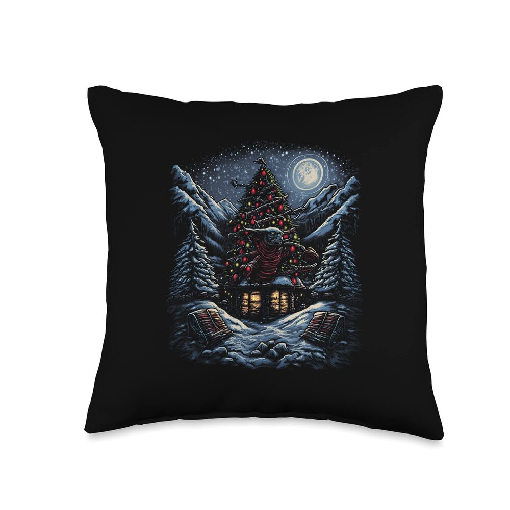 2248 Christmas Tree Village Cute Art Design Illustration Throw Pillow
